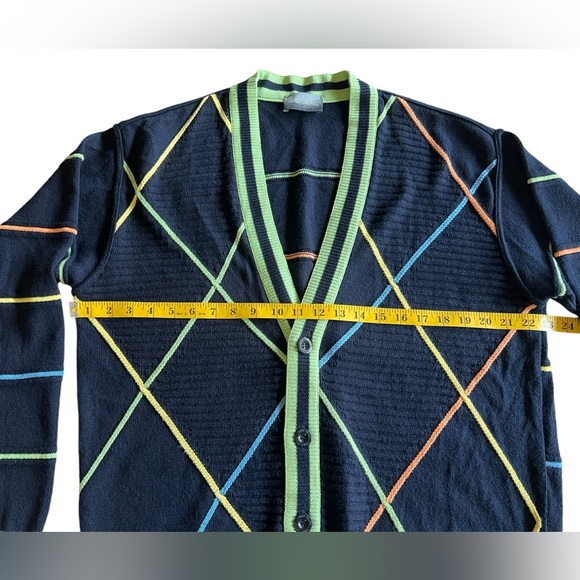 Vintage Carlo Colucci Knit Cardigan Sweater Men’s L Abstract Stripes Designer - Picture 8 of 11